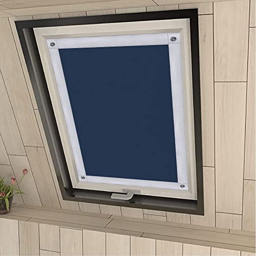Eurohome 100% Verdunkelung Dachfenster Rollo ohne Bohren Sonnenschutz Verdunkelungsrollo mit Saugnäpfen für Fenster Dunkelblau 48x73 cm von Eurohome