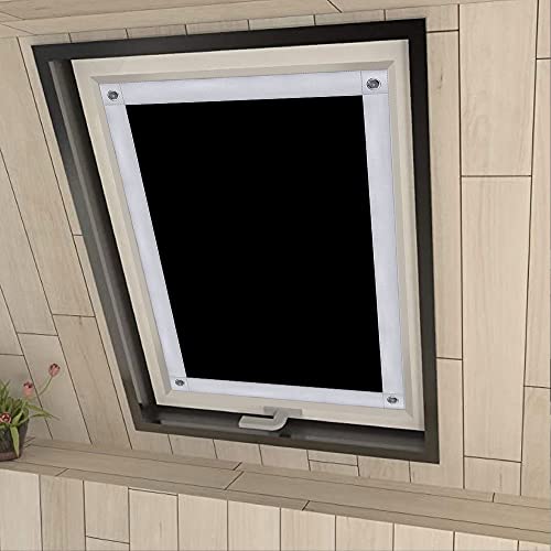 Eurohome 100% Verdunkelung Dachfenster Rollo ohne Bohren Sonnenschutz Verdunkelungsrollo mit Saugnäpfen für Velux-Fenster Schwarz76x115 cm für P08/408 von Eurohome