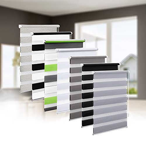 Eurohome Doppelrollo Klemmfix ohne Bohren, Duo Rollo,110cm x 150cm (Stoffbreite 106 cm) Hellgrau Transparentes und undurchsichtiges Sichtschutz Rollo mit Klemmträgern für Fenster und Türen von Eurohome