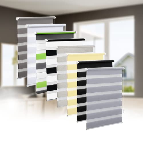 Eurohome Doppelrollo Klemmfix ohne Bohren, Duo Rollo,85cm x 130cm (Stoffbreite 81 cm) Hellgrau Transparentes und undurchsichtiges Sichtschutz Rollo mit Klemmträgern für Fenster und Türen von Eurohome