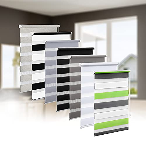 Eurohome Doppelrollo Klemmfix ohne Bohren, Duo Rollo,85cm x 150cm (Stoffbreite 81 cm) Weiss+grün+grau Transparentes und undurchsichtiges Sichtschutz Rollo mit Klemmträgern für Fenster und Türen von Eurohome