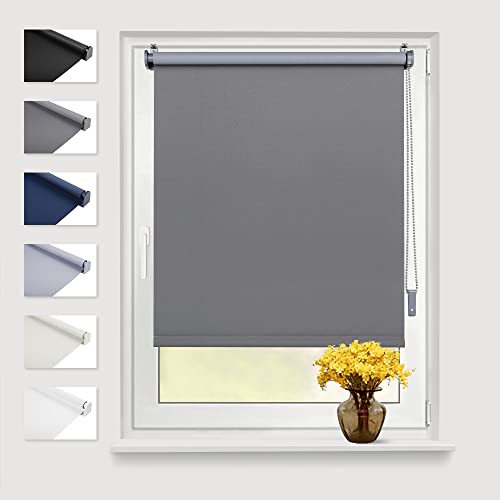 Eurohome Verdunkelungsrollo Thermo Rollo 75x210cm (Stoffbreite 71 cm) Grau Klemmfix ohne Bohren mit gleichfarbige Beschichtung Seitenzugrollo Oeko-TEX Standard 100 Klemmrollo für Fenster & Tür von Eurohome
