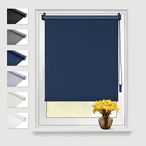 Eurohome Verdunkelungsrollo Thermo Rollo 85x210cm (Stoffbreite 81 cm) Dunkelblau Klemmfix ohne Bohren mit gleichfarbige Beschichtung Seitenzugrollo Oeko-TEX Standard 100 Klemmrollo für Fenster & Tür von Eurohome
