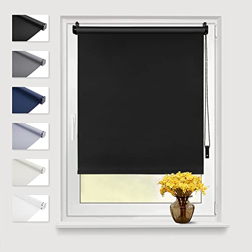 Eurohome Verdunkelungsrollo Thermo Rollo 90x160cm (Stoffbreite 86 cm) Schwarz Klemmfix ohne Bohren mit gleichfarbige Beschichtung Seitenzugrollo Oeko-TEX Standard 100 Klemmrollo für Fenster & Tür von Eurohome