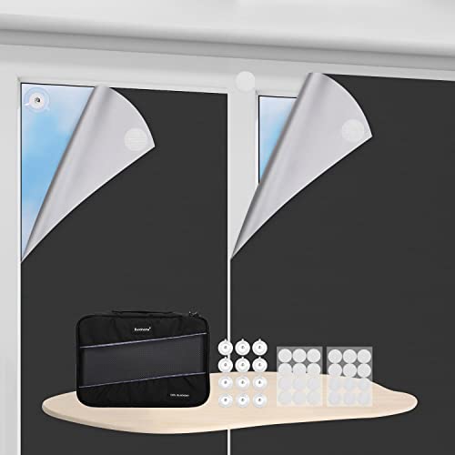 Eurohome Zuschneidbar Verdunklungsrollo 100% Blackout Verdunkelungstoff Easyfix 1,45mx1.5m Schwarz mit Klettband Selbstklebend Oeko-TEX Standard 100 Stoffe für Dachfenster Fenster Tür von Eurohome