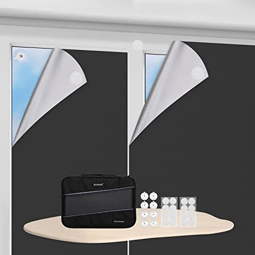 Eurohome Zuschneidbar Verdunklungsrollo 100% Blackout Verdunkelungstoff Easyfix 1,45mx1m Schwarz mit Klettband Selbstklebend Oeko-TEX Standard 100 Stoffe für Dachfenster Fenster Tür von Eurohome