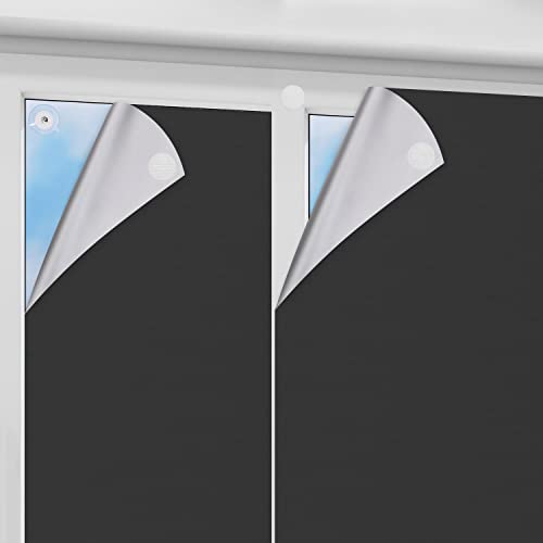 Eurohome Zuschneidbar Verdunklungsrollo 100% Blackout Verdunkelungstoff Easyfix 1,45mx2m Schwarz mit Klettband Selbstklebend Oeko-TEX Standard 100 Stoffe für Dachfenster Fenster Tür von Eurohome