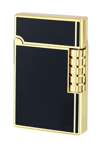 Retro Gas Feuerzeug Schwarz Gold Metall Soft Flamme Reibrad Stein Seitenrad Geschenk Box Etui Vintage Look von Eurojet