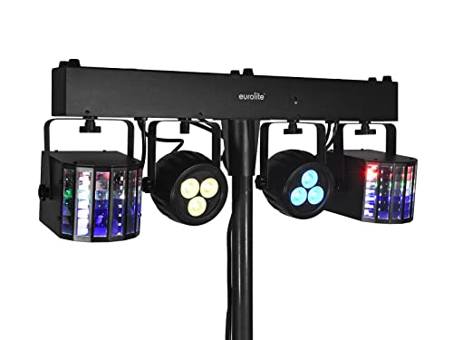 EUROLITE LED KLS-120 FX Kompakt-Lichtset | DMX-Lichteffektleiste mit 2 rotierenden LED-Derbys und 2 LED-Scheinwerfer von Eurolite