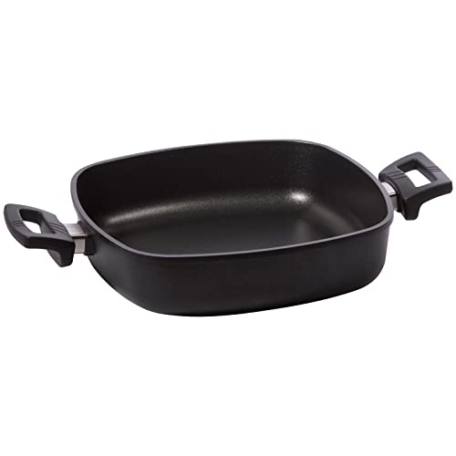 Eurolux Guss-Eck-Kasserolle 28 x 28 cm Induktion - flache quadratische Universal Bratenkasserolle Aluguss mit Antihaft-Beschichtung - ohne Stiel - Made in Germany von Eurolux