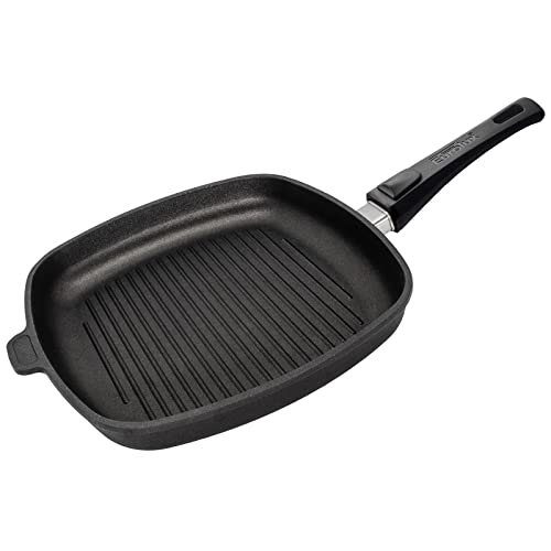 Eurolux Grillpfanne Induktion 28x28 cm abnehmbarer Stiel - große flache quadratische Guss-Pfanne mit Antihaft-Beschichtung - Made in Germany von Eurolux