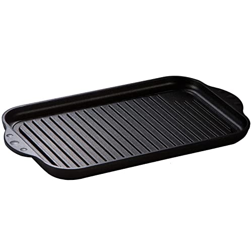 Eurolux BBQ Grillplatte ca. 37 x 21 cm - alle Herdarten inkl. Induktion - Antihaftversiegelung - Keramik-Oberfläche gerippt - Made in Germany - Aluguss PFOA frei von Eurolux