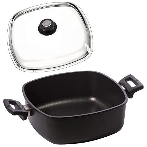 Eurolux Guss-Kasserolle 28x28 cm Induktion Set mit Deckel - 10 cm hohe quadratische Bratenkasserolle 6 Liter mit Antihaft-Beschichtung - Made in Germany von Eurolux