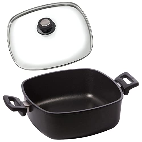 Eurolux Guss-Kasserolle 28x28 cm Induktion Set mit Deckel aus Glas (Edelstahlrand) - 10 cm hohe quadratische Bratenkasserolle 6 Liter mit Antihaft-Beschichtung - Made in Germany von Eurolux