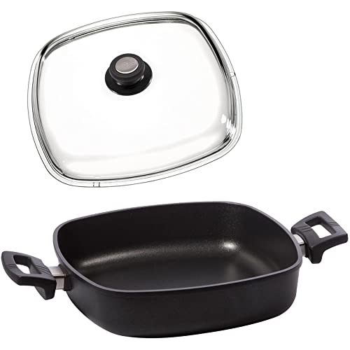 Eurolux Guss-Kasserolle 28x28 cm Induktion Set mit Deckel - flache quadratische Universal Bratenkasserolle mit Antihaft-Beschichtung - ohne Stiel - Made in Germany von Eurolux