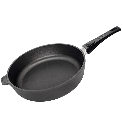 Eurolux Guss-Pfanne Induktion Ø 20 cm abnehmbarer Stiel - hoher 7.0 cm Rand - kleine runde Alugusspfanne - Schmorpfanne mit Antihaft-Beschichtung - Made in Germany von Eurolux