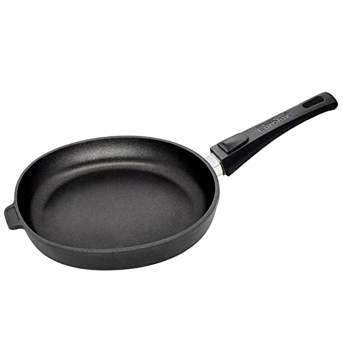 Eurolux Guss-Pfanne Induktion Ø 24 cm abnehmbarer Stiel - flacher 5.0 cm Rand - kleine runde Alugusspfanne mit Antihaft-Beschichtung - Made in Germany von Eurolux