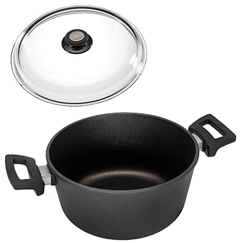 Eurolux Guss-Topf Ø 24 cm Set mit Deckel aus Glas - 4.5 Liter - kleiner Universal-Koch-Topf Aluguss mit Antihaft-Beschichtung - ohne Induktion - Made in Germany von Eurolux