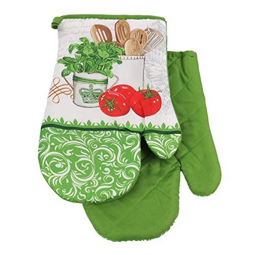 2 TLG. Set Topfhandschuhe mit Magnet Grillhandschuhe Backhandschuhe Ofenhandschuhe Kochhandschuhe Küchenhandschuhe (Olaf 0417FS27B- Grün Ecru) von Euromat