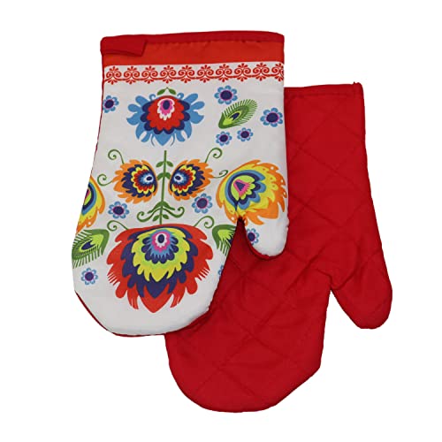 2 TLG. Set Topfhandschuhe mit Magnet Grillhandschuhe Backhandschuhe Ofenhandschuhe Kochhandschuhe Küchenhandschuhe Folklore 2267B- Rot Weiß von Euromat