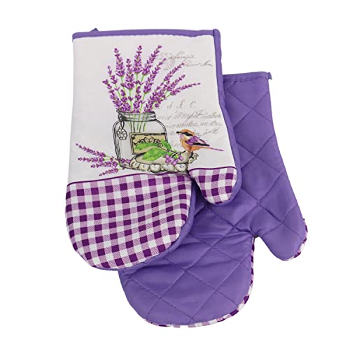 2 TLG. Set Topfhandschuhe mit Magnet Grillhandschuhe Backhandschuhe Ofenhandschuhe Kochhandschuhe Küchenhandschuhe Lavendelblumen FS25- Violett Weiß von Euromat