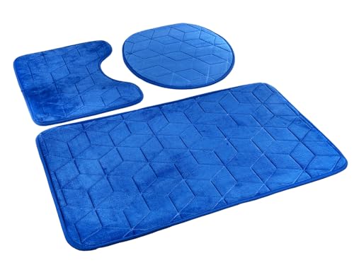 Badematten Badset Badgarnitur Rutschfester Badteppich Wasserabsorbierend Maschinenwaschbar (Sumba Blau 31, 3 TLG Set) 3 Stück: Teppich 45x75+ Unterlage 45x35+ Auflage 44x38 von Euromat