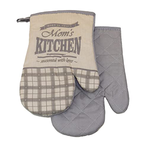 Euromat 2 TLG. Set Topfhandschuhe mit Magnet Grillhandschuhe Backhandschuhe Ofenhandschuhe Kochhandschuhe Küchenhandschuhe (Beige Grau Retro Kitchen F20A747B) von Euromat