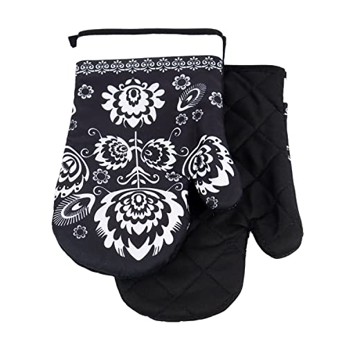 2 TLG. Set Topfhandschuhe mit Magnet Grillhandschuhe Backhandschuhe Ofenhandschuhe Kochhandschuhe Küchenhandschuhe (Schwarz Weiss Volk K2267D) von Euromat