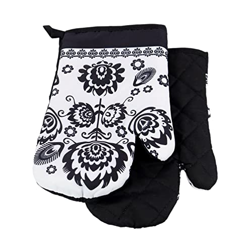 2 TLG. Set Topfhandschuhe mit Magnet Grillhandschuhe Backhandschuhe Ofenhandschuhe Kochhandschuhe Küchenhandschuhe (Weiss Schwarz Volk K2267C) von Euromat
