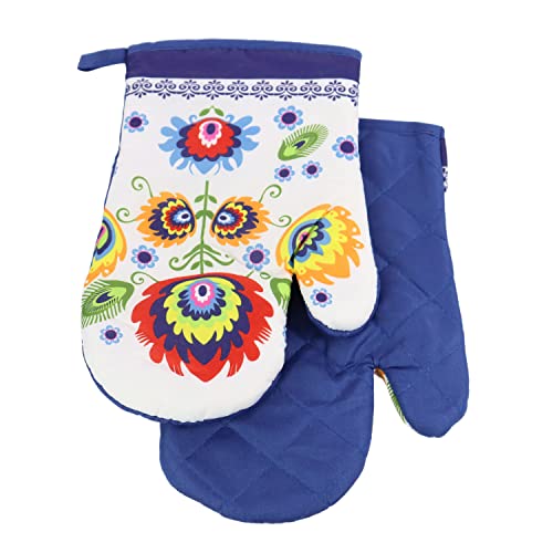 2 TLG. Set Topfhandschuhe mit Magnet Grillhandschuhe Backhandschuhe Ofenhandschuhe Kochhandschuhe Küchenhandschuhe Folklore 2267A- Blau Weiß von Euromat