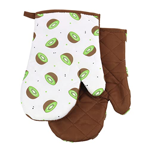 2 TLG. Set Topfhandschuhe mit Magnet Grillhandschuhe Backhandschuhe Ofenhandschuhe Kochhandschuhe Küchenhandschuhe Früchte Kiwi- Grün Braun Weiß von Euromat