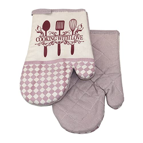 Euromat 2 TLG. Set Topfhandschuhe mit Magnet Grillhandschuhe Backhandschuhe Ofenhandschuhe Kochhandschuhe Küchenhandschuhe Retro F519125B- Rosa Beige von Euromat