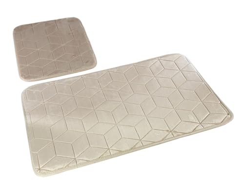 Euromat Badematten Badset Badgarnitur Rutschfester Badteppich Maschinenwaschbar (Sumba Beige 31, 2 TLG Set) 2 Stück: Teppich 45x75+ Unterlage 45x35 von Euromat