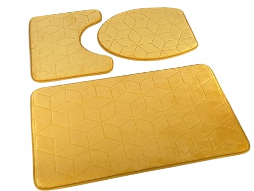 Euromat Badematten Badset Badgarnitur Rutschfester Badteppich Maschinenwaschbar (Sumba Honig 31, 3 TLG Set) 3 Stück: Teppich 45x75+ Unterlage 45x35+ Auflage 44x38 von Euromat