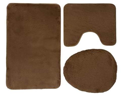 Euromat Badematten Badteppich Badematte – Flauschiges, rutschfest & Waschbar – Lombok Set 3 TLG (Braun) von Euromat