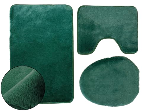 Euromat Badematten Badteppich Badematte – Flauschiges, rutschfest & Waschbar – Lombok Set 3 TLG (Grün) von Euromat