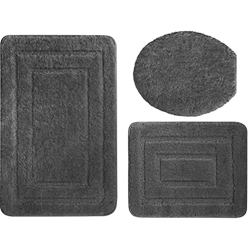 Euromat Badezimmerteppich rutschfeste Weichen Mikrofaser Badematte Badteppich Badvorleger (Dunkelgrau Graphit, Teppich 50x80+Vorleger 50x40+Deckelbezug 48x50 cm) von Euromat