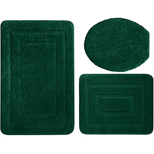 Euromat Badezimmerteppich rutschfeste Weichen Mikrofaser Badematte Badteppich Badvorleger (Grün, Teppich 50x80+Vorleger 50x40+Deckelbezug 48x50 cm) von Euromat