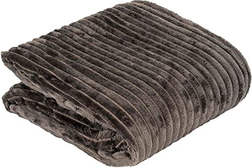 Euromat Flanell Mikrofaserdecke Kuscheldecke Decke Bettüberwurf Streifen 150x200 cm (Dunkelgrau) von Euromat