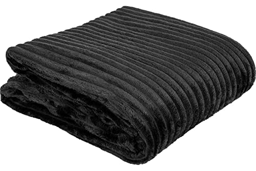 Euromat Flanell Mikrofaserdecke Kuscheldecke Decke Bettüberwurf Streifen 150x200 cm (Schwarz) von Euromat