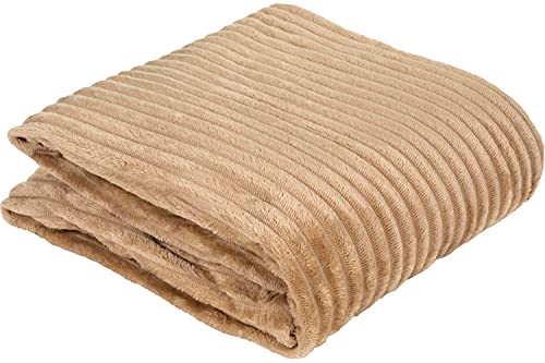 Euromat Flanell Mikrofaserdecke Kuscheldecke Decke Bettüberwurf Streifen 150x200 cm Beige von Euromat