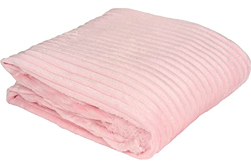 Euromat Flanell Mikrofaserdecke Kuscheldecke Decke Bettüberwurf Streifen 150x200 cm Rosa von Euromat