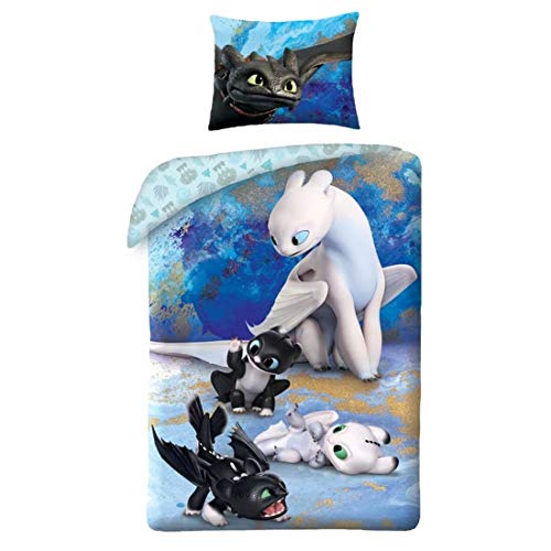 Halantex Euromat Kinderbettw?sche Bettw?sche How To Train Your Dragon 140X200 Cm Drachenz?hmen 2Tlg Set Schwarz Weiß Httd6050Bl Baumwolle OekoTex 140 cm x 200 cm Blau von HALANTEX