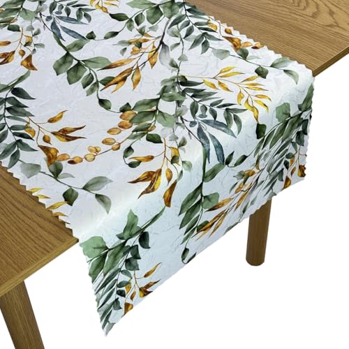 Euromat Tischtuchläufer Fleckenabweisende Blätter Weiß Glänzend 50x120 cm von Euromat