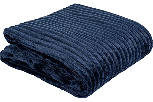 Euromat Flanell Mikrofaserdecke Kuscheldecke Decke Bettüberwurf Streifen 150x200 cm (Blau Marineblau) von Euromat