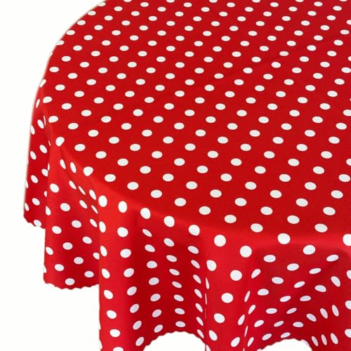 Rund Tischdecke Fleckenresistente Tischtücher Abwaschbar Pflegeleicht Lotus Effekt Gedruckt Polka Dots Rot Durchmesser: Ø 80 cm von Euromat