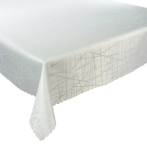 Tischdecke Tischtüche Fleckenresistente abwaschbar Lotus Effekt (Weiß Z-3472 Linien, 140x220 cm) von Euromat