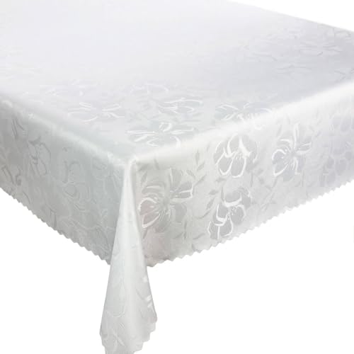 Tischdecke Tischtüche Fleckenresistente abwaschbar Lotus Effekt Öko-Tex (Weiß 3329 Blumen, 140x260 cm) von Euromat