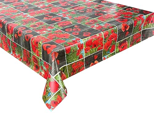 Wachstuch Tischdecke abwaschbar Gartentischdecke, Viele Größen und Designs, wasserabweisend (Mohnblumen Rot Grün- WF-5577A, 140 cm RUND) von Euromat