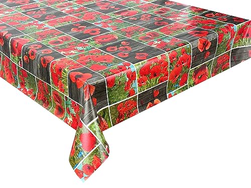 Wachstuch Tischdecke abwaschbar Gartentischdecke, Viele Größen und Designs, wasserabweisend (Mohnblumen Rot Grün- WF-5577A, 180x140 cm) von Euromat